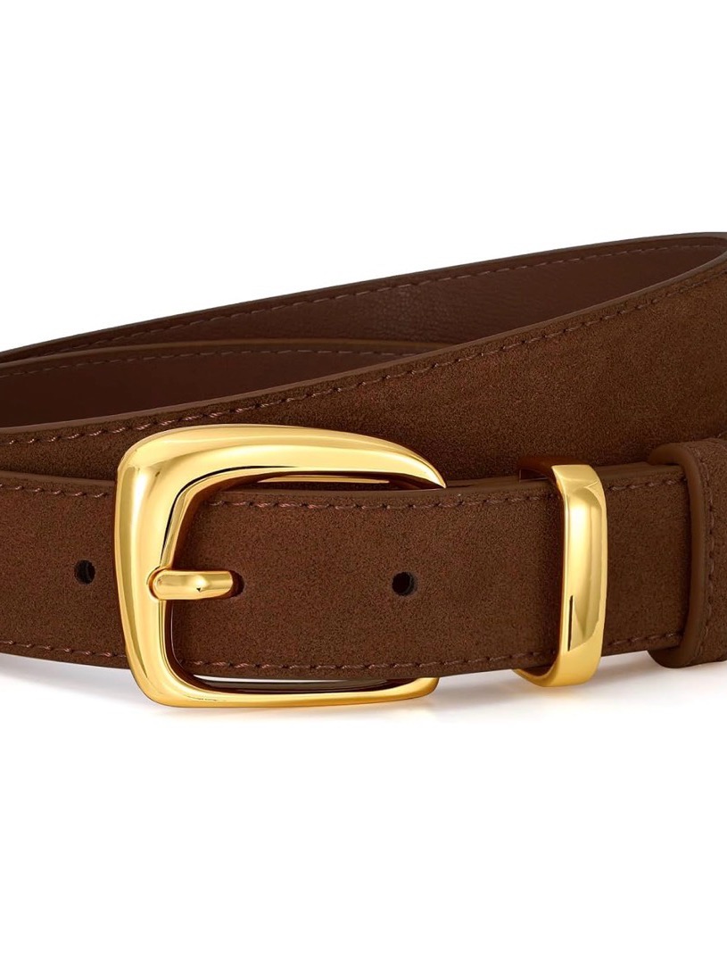 Brown Suede Belt With Gold Buckle